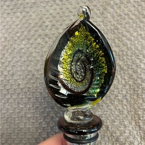 Artistic Glass bottle stopper with Yellow, green and Black Swirl.